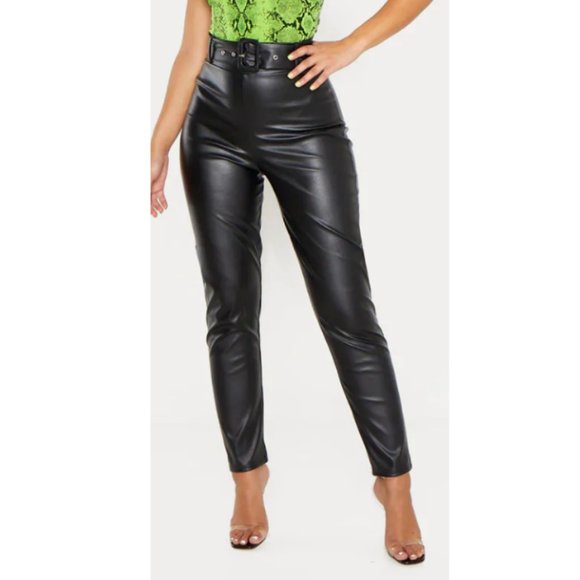 NWT PLT Black Faux Leather Belted Skinny Pants - Picture 9 of 9